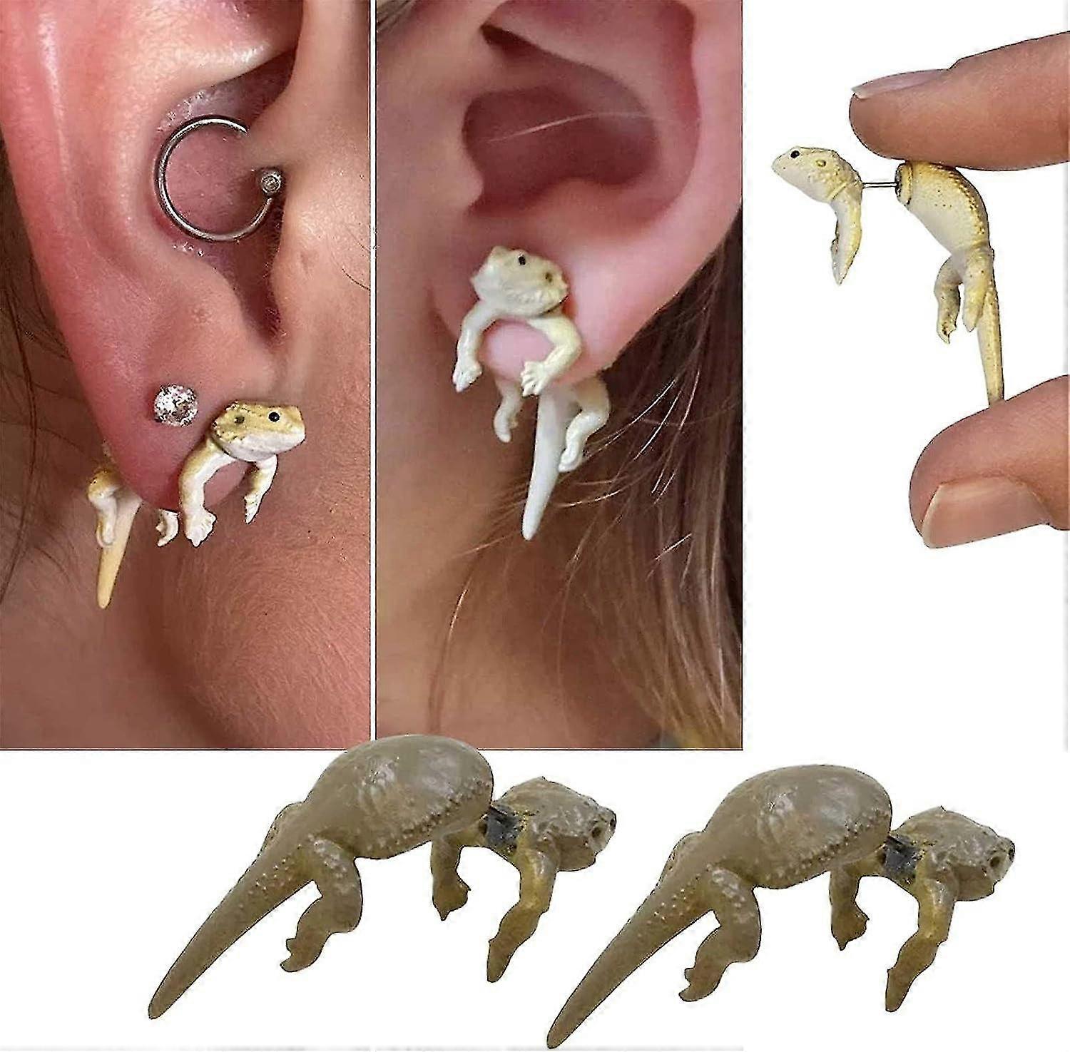 爬虫類愛好家のためのトカゲの耳スタッド、女性の女の子のための創造的な面白いトカゲの動物のイヤリング