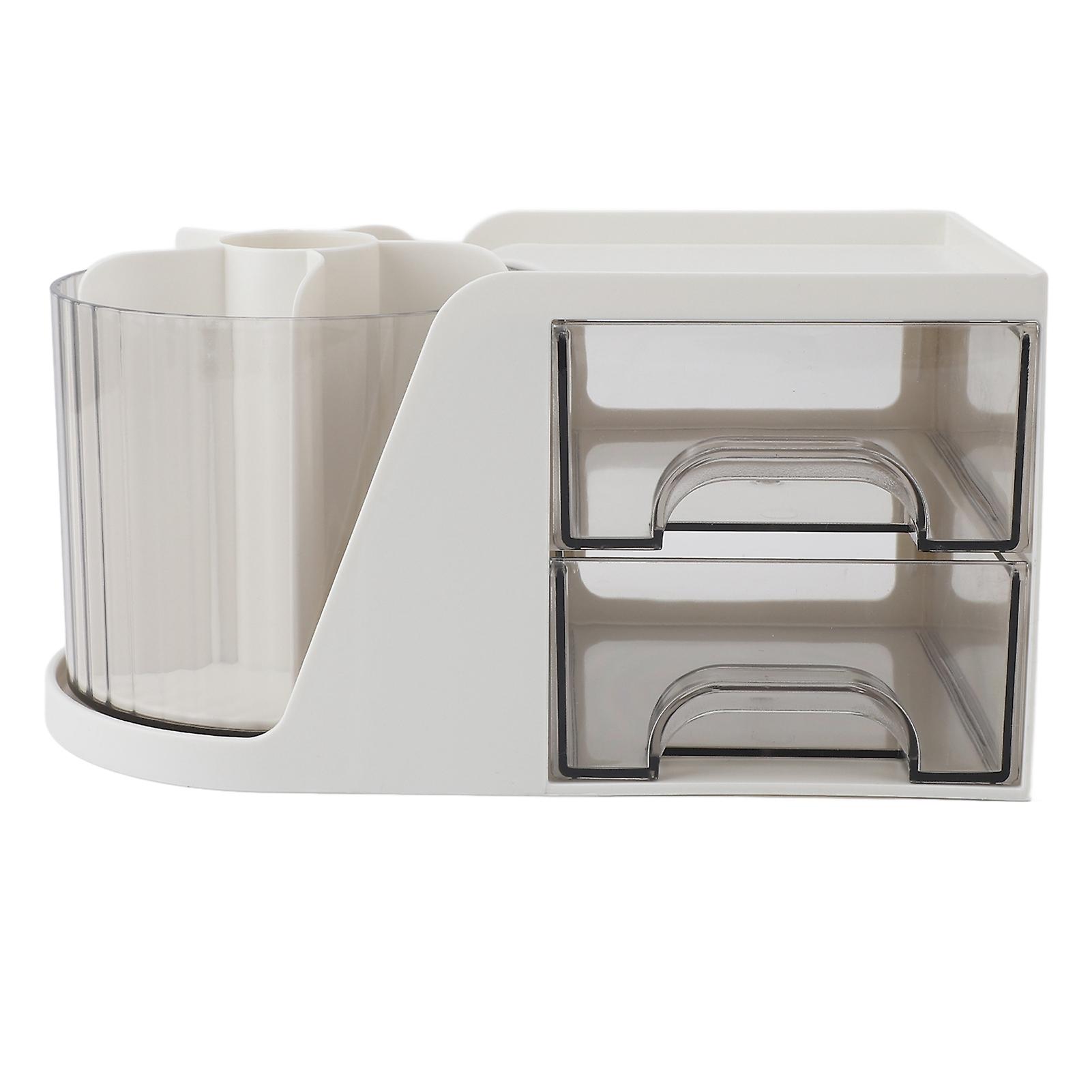 Desktop Organizer Drawer Type Rotatable Multifunctional Stationery Holder Cosmetics Storage Box White