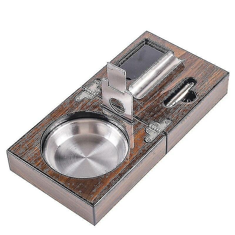 Cigar Ashtray Include Cutter Cuban Wood Square Holder Hole
