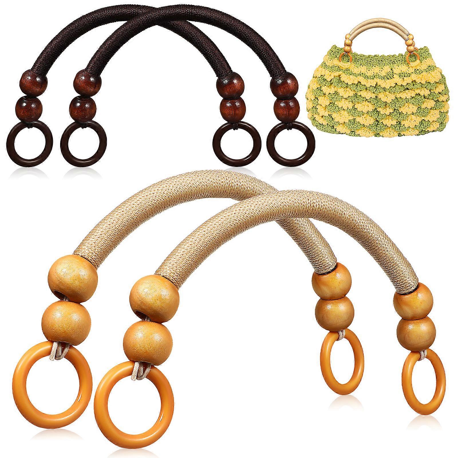 4 قطع خشبية مطرز حقيبة مقابض المنسوجة النايلون حبل محفظة الأشرطة U- شكل محفظة مقابض استبدال حقيبة مقابض