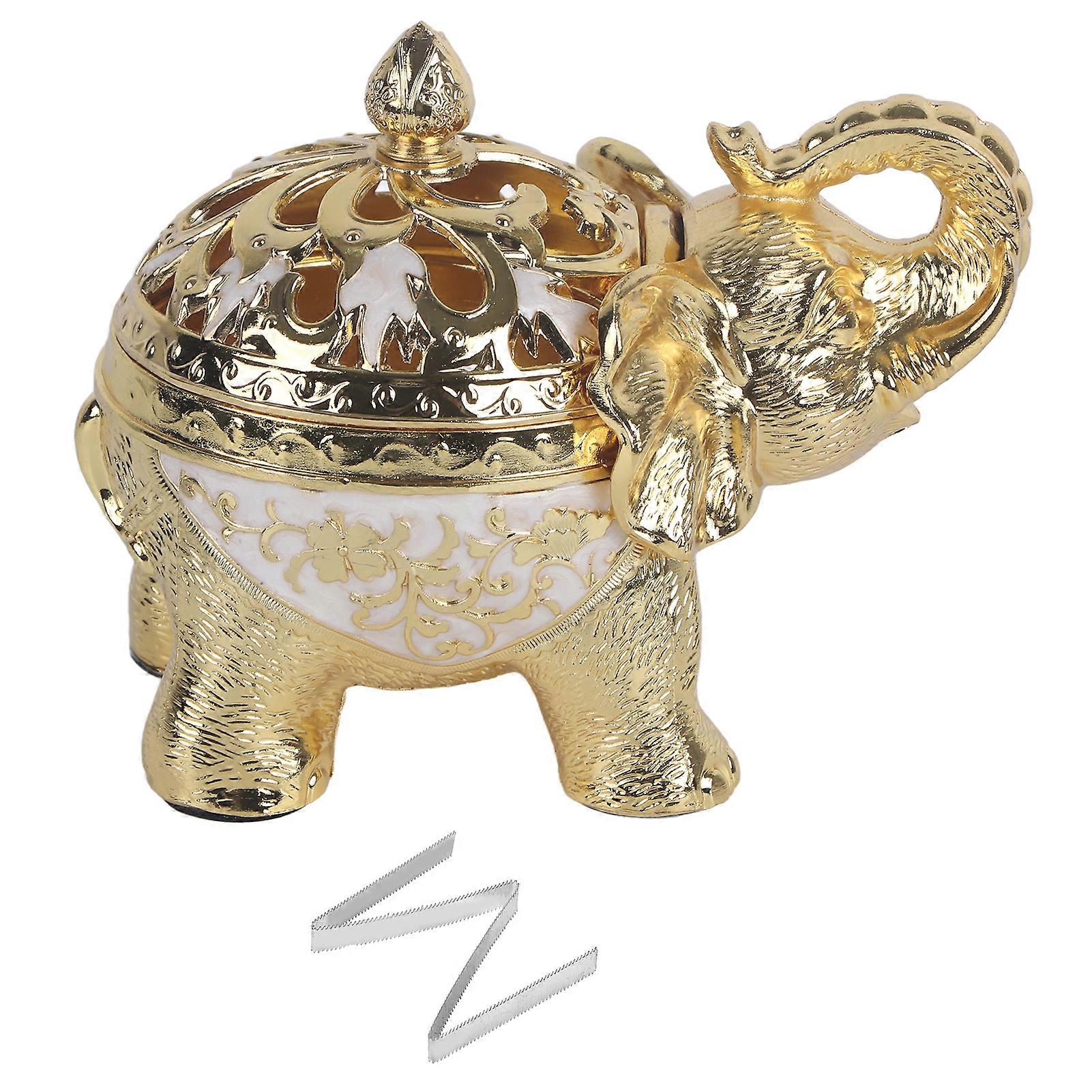 Elefantformad rökelsebrännare aromaterapi prydnad för vardagsrum entré sovrum (guldvit bakgrund)