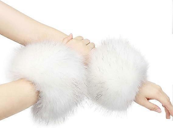 1 Pair of Plush Arm Warmers, Pulse Warmers for Women, Fur Faux Leather Cuffs, Gloves, Pulse Warmers, Faux Leather Winter Wrist Warmers for Sweaters, C