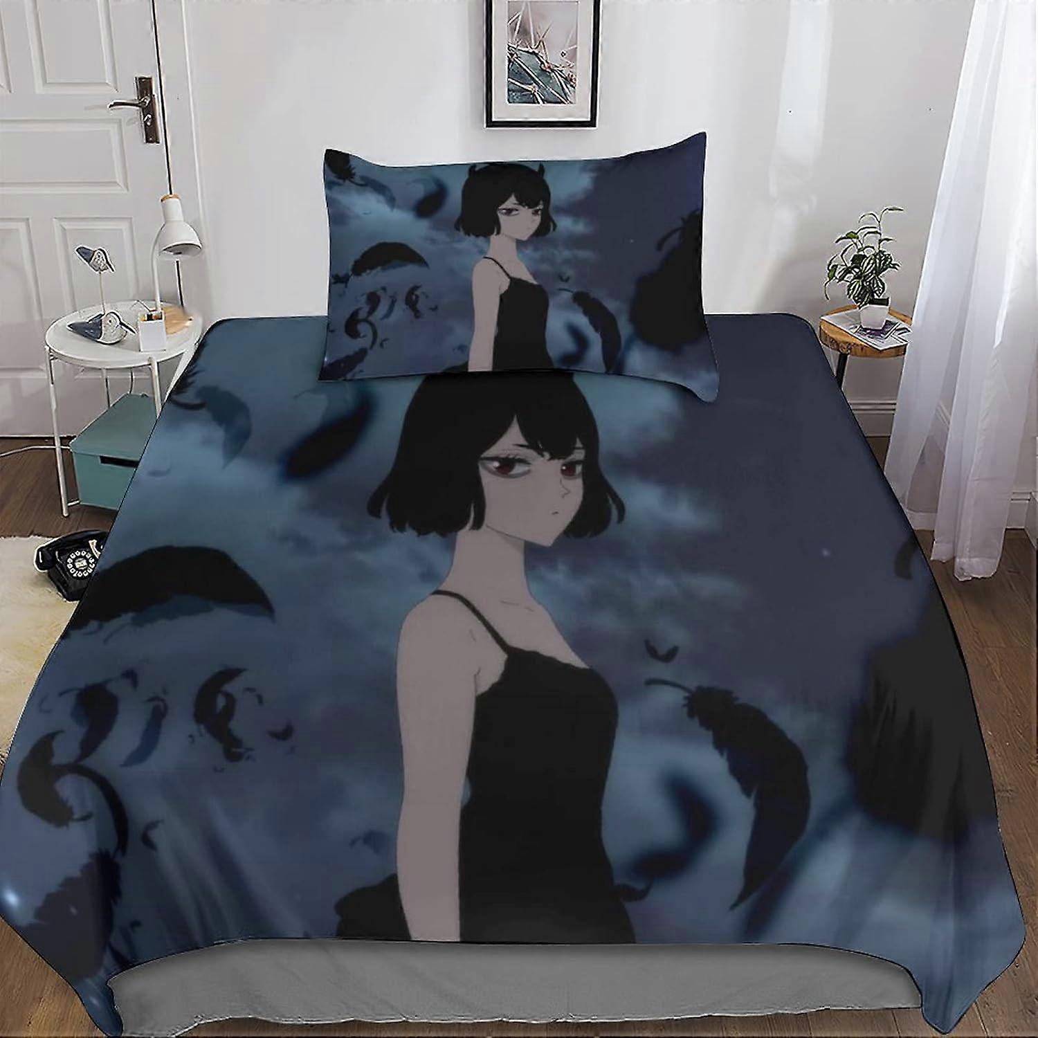 Komplet pościeli z mikrofibry z czarnej koniczyny D z poszewką na kołdrę + poszewka na poduszkę Komplet pościeli Black Clovers z zamkiem błyskawicznym dla dorosłych i dzieci 135*200 CM