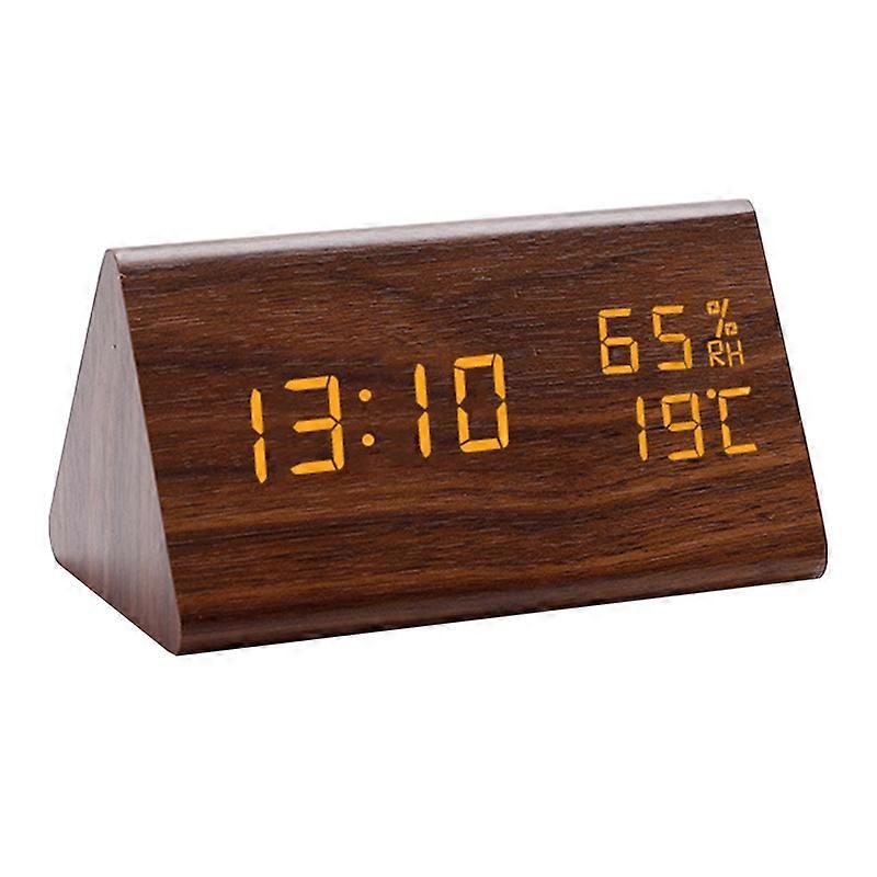 Digital Clock Wood Triangular Led Alarm Clock Table Humidity Temperature