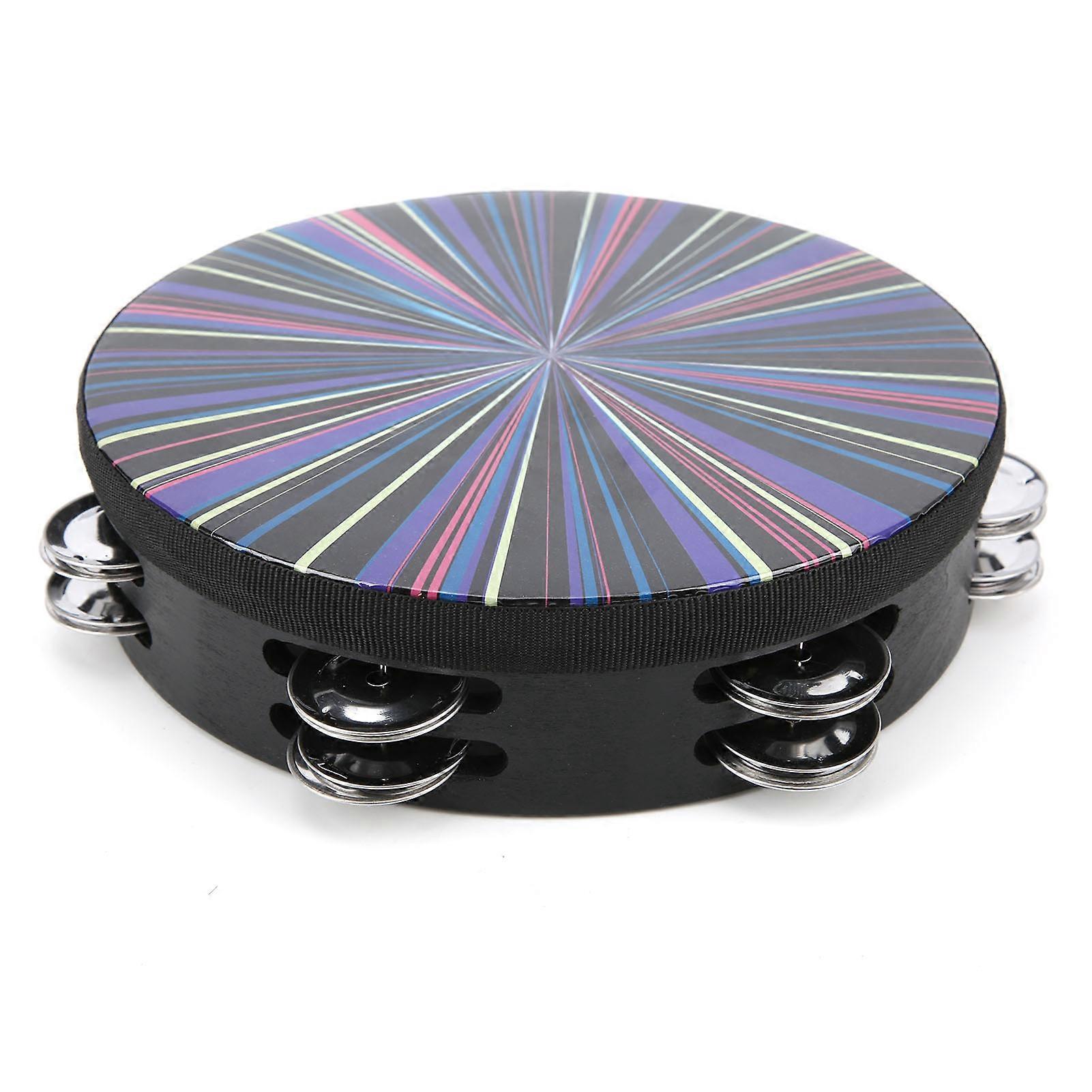 Hand Tambourine Double Row Percussion Polyester Drum Skin Solid Wood Instrument 8inch