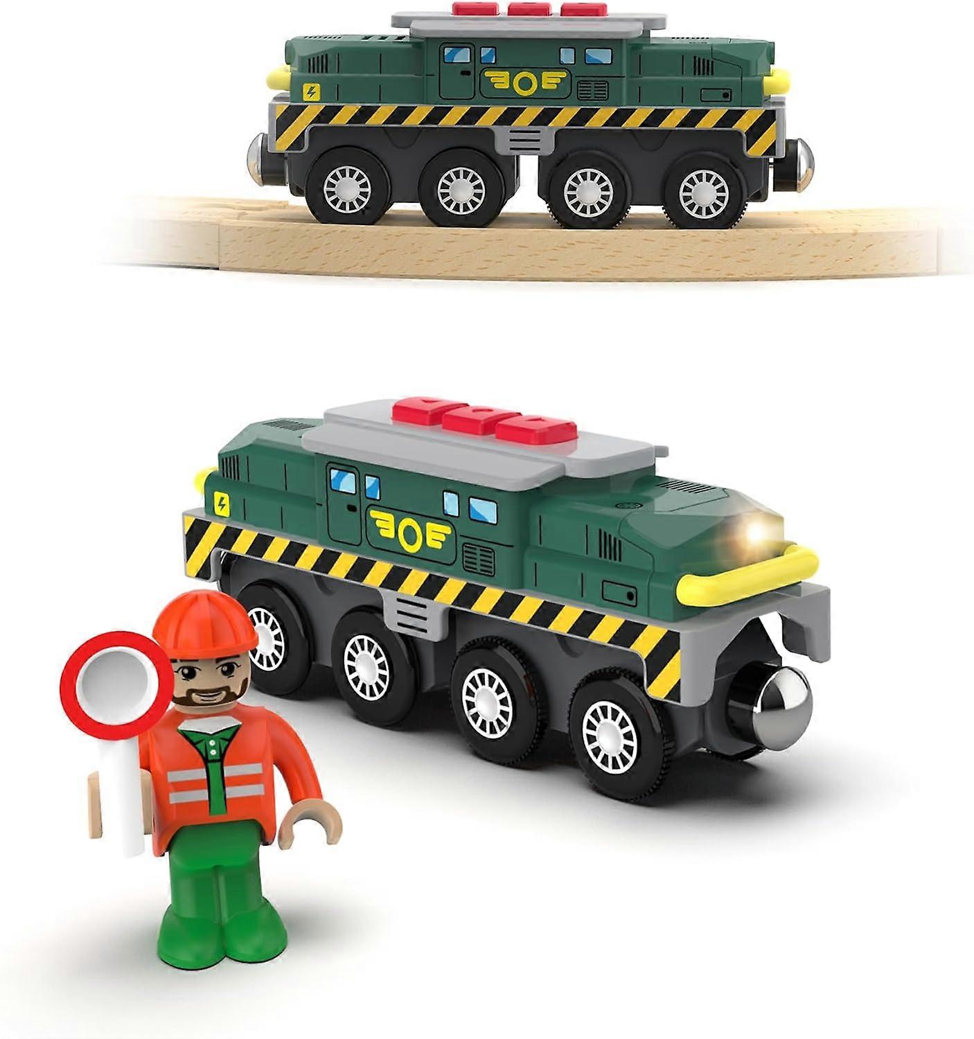 Jouet de train en bois, locomotive alimentée par batterie de réservoir vert avec train magnétique