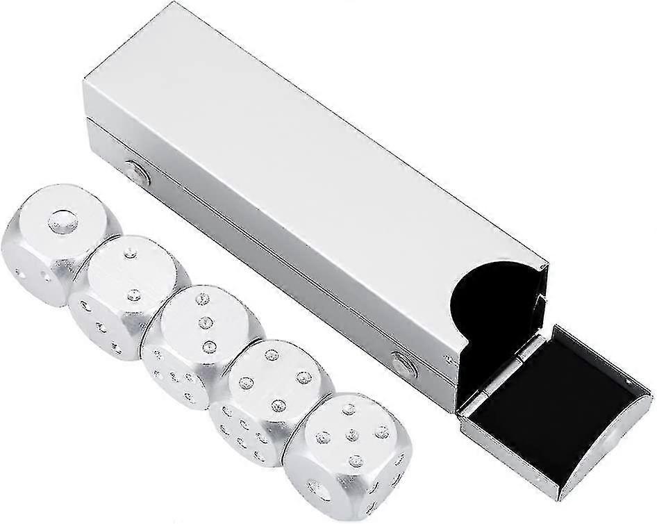 5pcs Aluminum Alloy Dice Table Game Dice Set With Storage Box (silver Rectangular Box)
