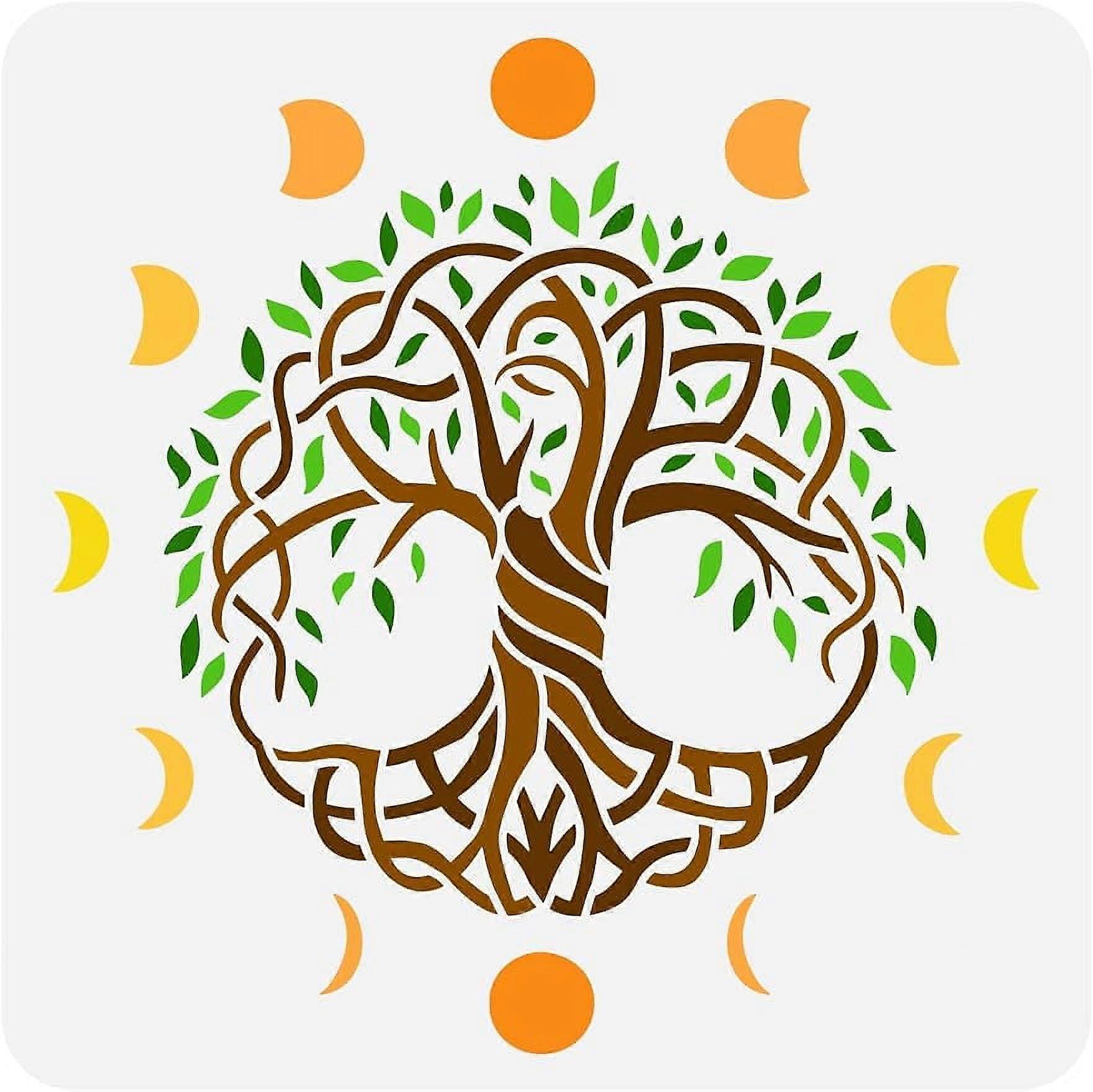 1Pc Tree of Life Stencil Reusable Moon Phase Painting Template Life Tree Stencil for Decoration DIY Art Spring Plants Theme Stencil
