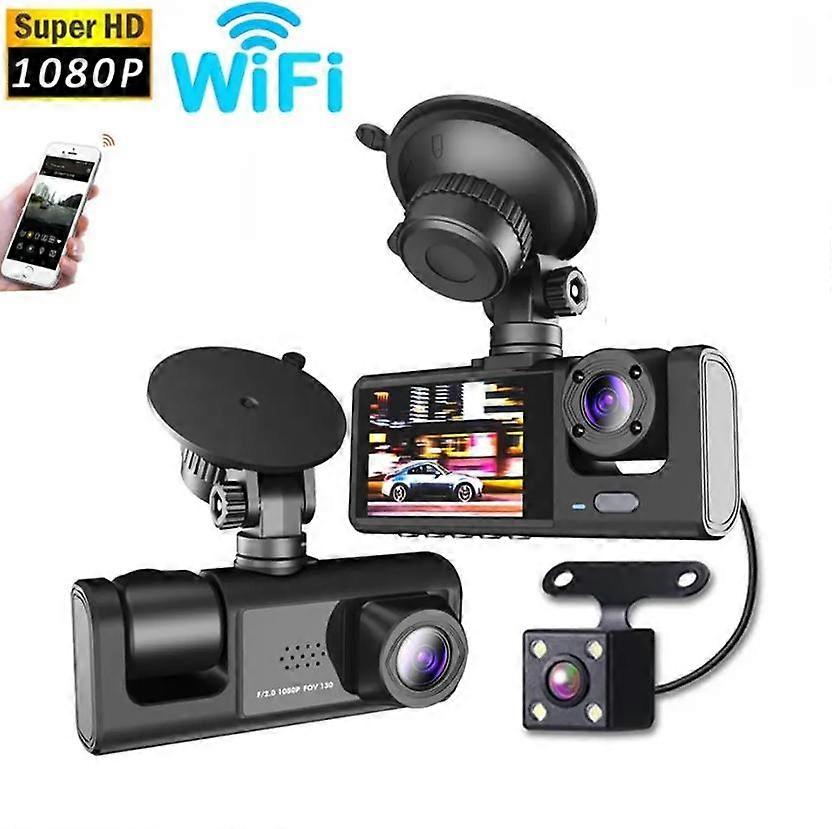 3 Camera Dash Cam Wifi Full HD 1080P Dual Recording 140 Wide-angle Lens Car Recorder