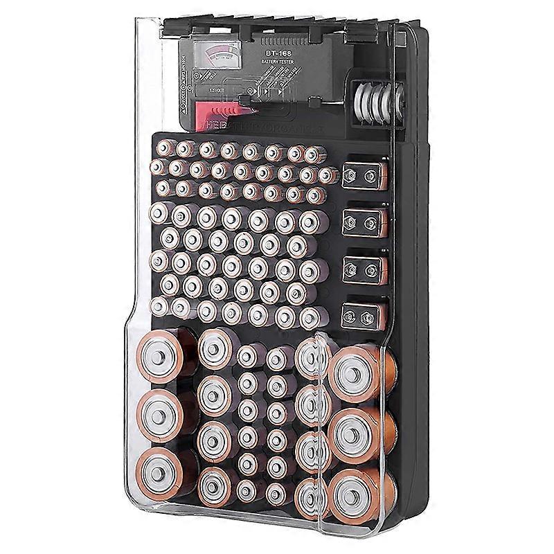 the Battery Storage Case,Organizer with Hinged Clear Cover, with Battery Tester, Holds 93 Batteries