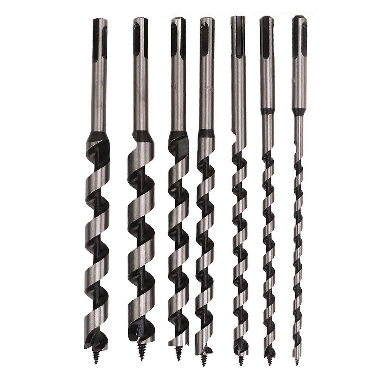 7Pcs Auger Bit Set Carbon Steel Strong Lengthened Hex Shank Drill Bits Set Silver