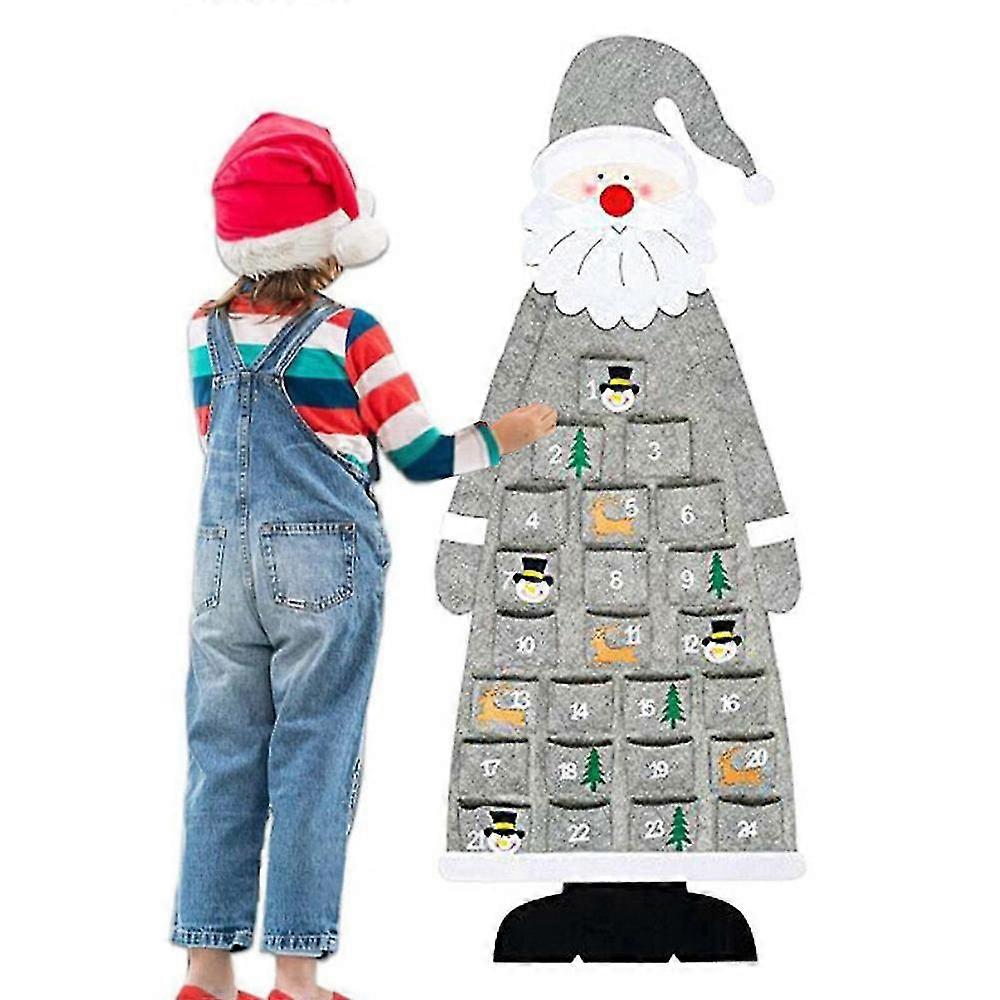 Christmas Advent Calendar 2024 Large Felt Pockets Wall Santa Claus Xmas Countdown Decoration