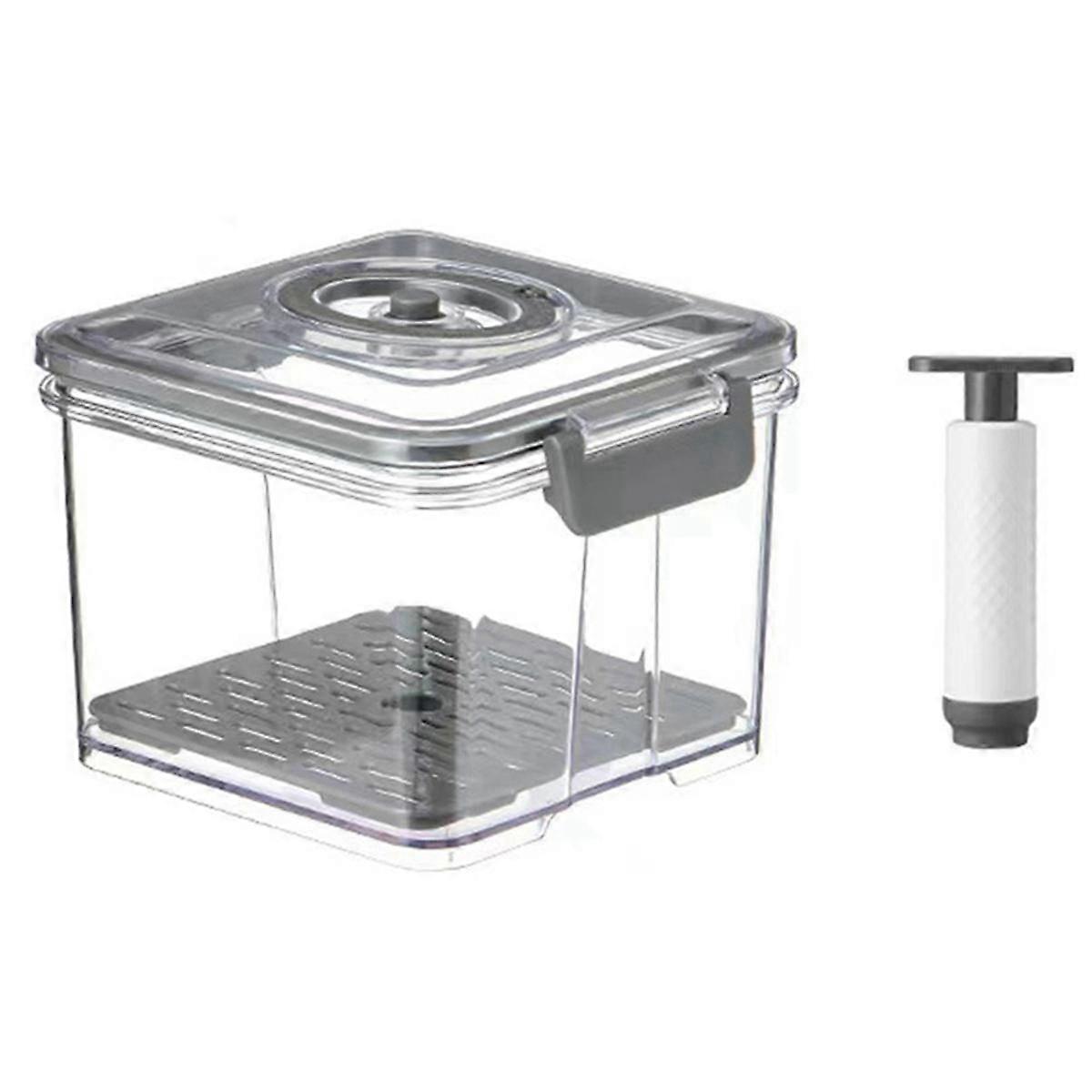 Vacuum Food Storage Container Transparent Fridge Organizer with Drain Net Capacity Food Dispenser f
