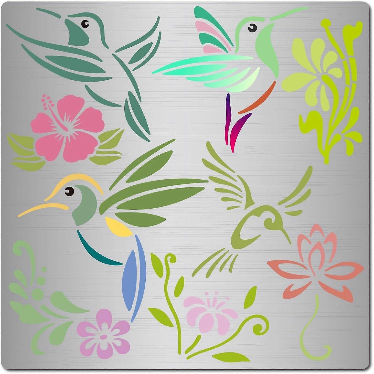 16 * 16cm Hummingbird Stencil Birds Templates Metal Journal Stencils Reusable Stainless Steel Template Tool for Wood Burning Pyrography and Engraving