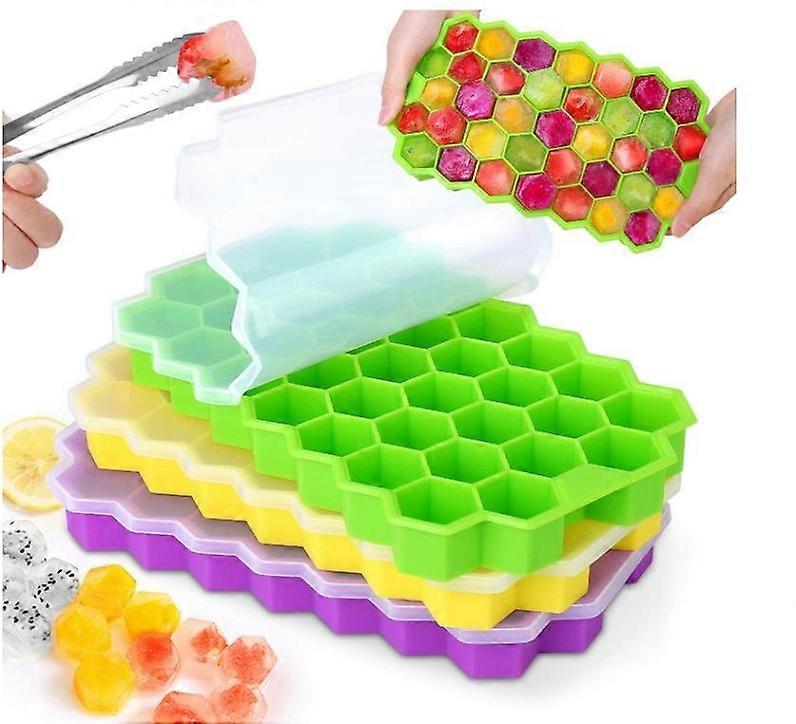 3pcs Silicone Ice Cube Tray Ice Cube Mold With Removable Anti-spill Lid, Silicone Release, Stackable, Durable