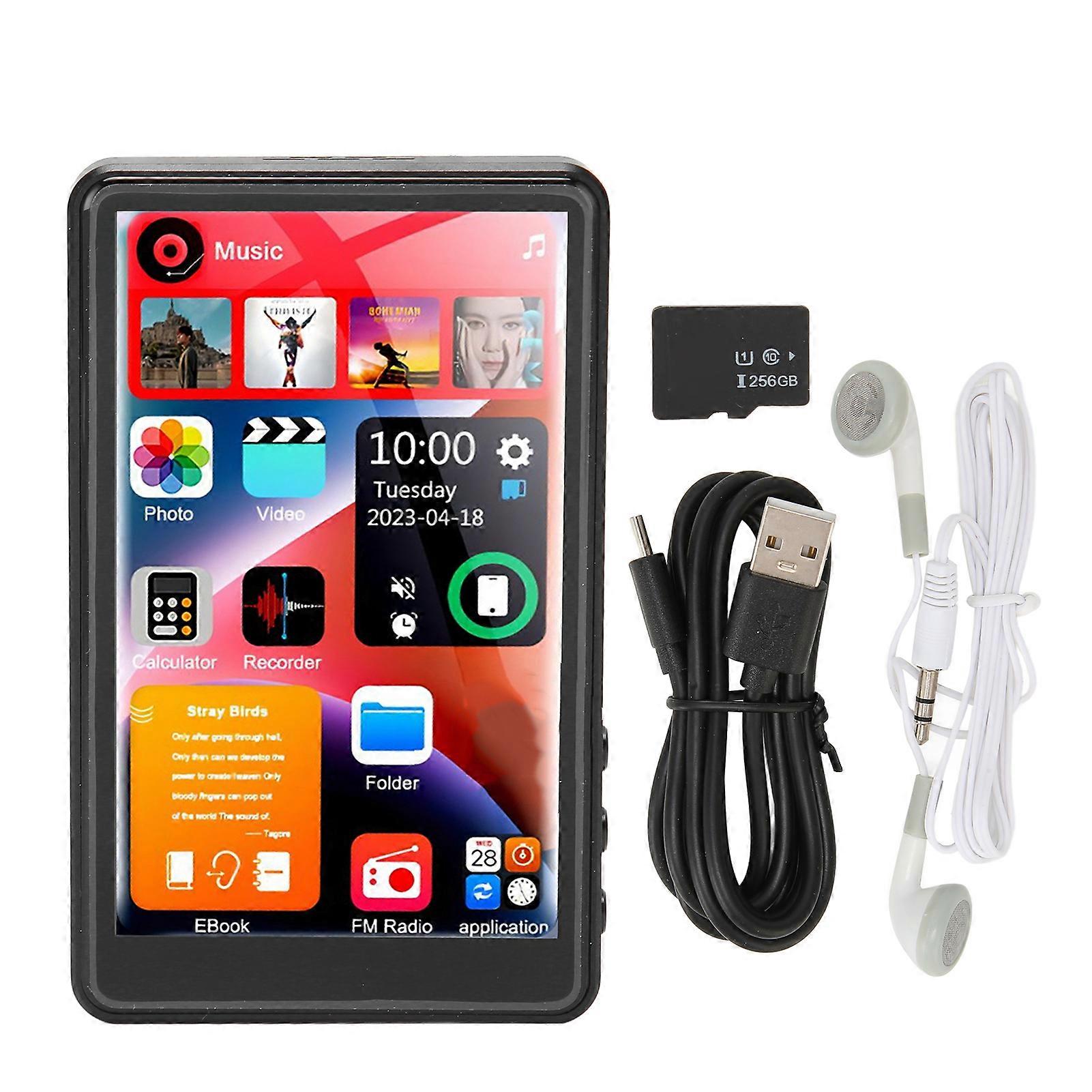 Lecteur MP3 4 pouces, écran tactile HD, réduction du bruit, enregistrement radio FM 1080p, Bluetooth, pour un usage quotidien, 16 Go, 256 Go