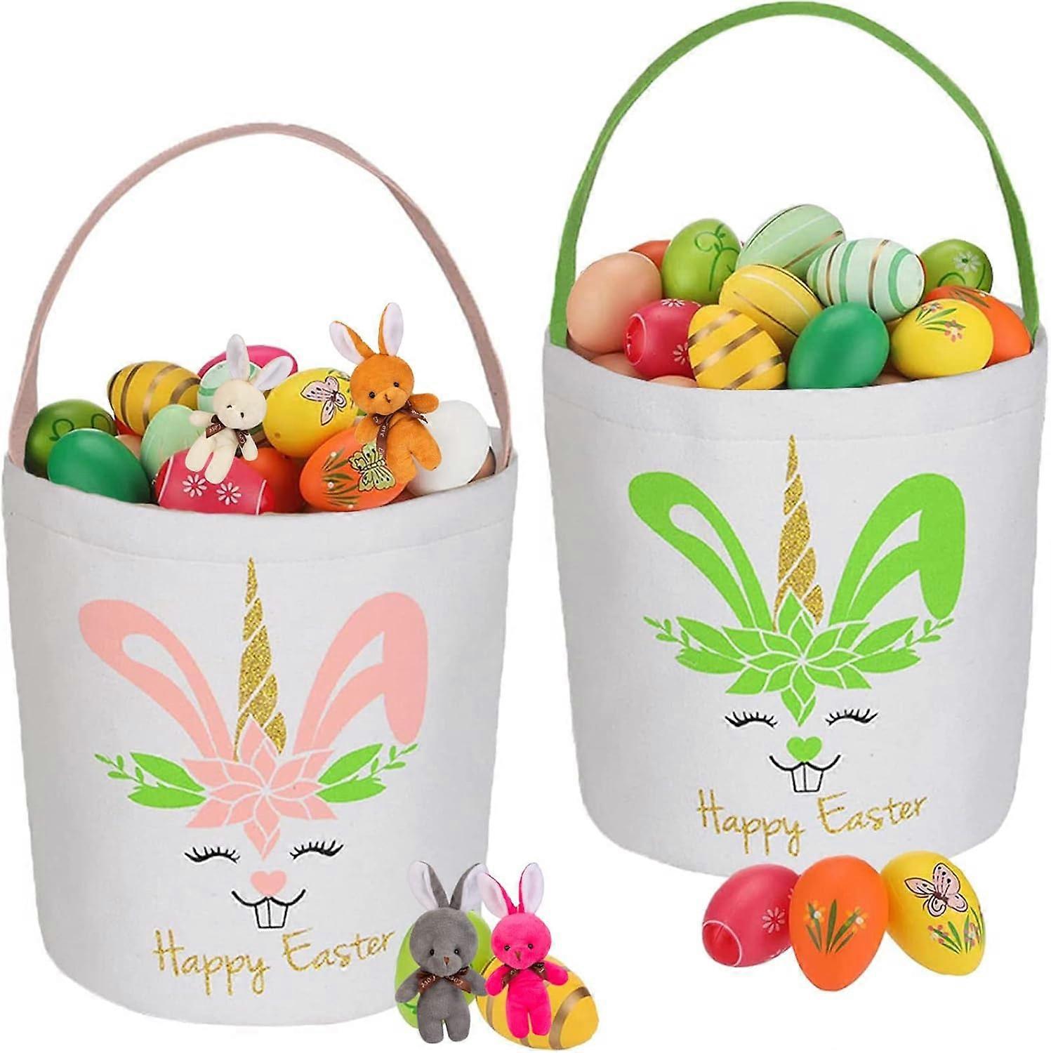2pcs Easter Egg Hunt Baskets, Easter Bunny Baskets Bags, Easter Eggs Hunt Baskets with Bunny Design