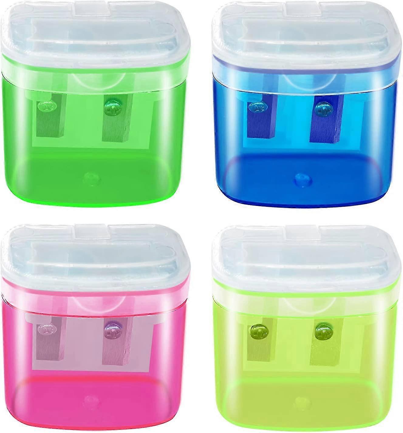 Manual Pencil Sharpeners, Colorful Compact Dual Holes Sharpener With Lid For Kids & Adults, Portable Pencil Sharpener For Travel School Office And Art