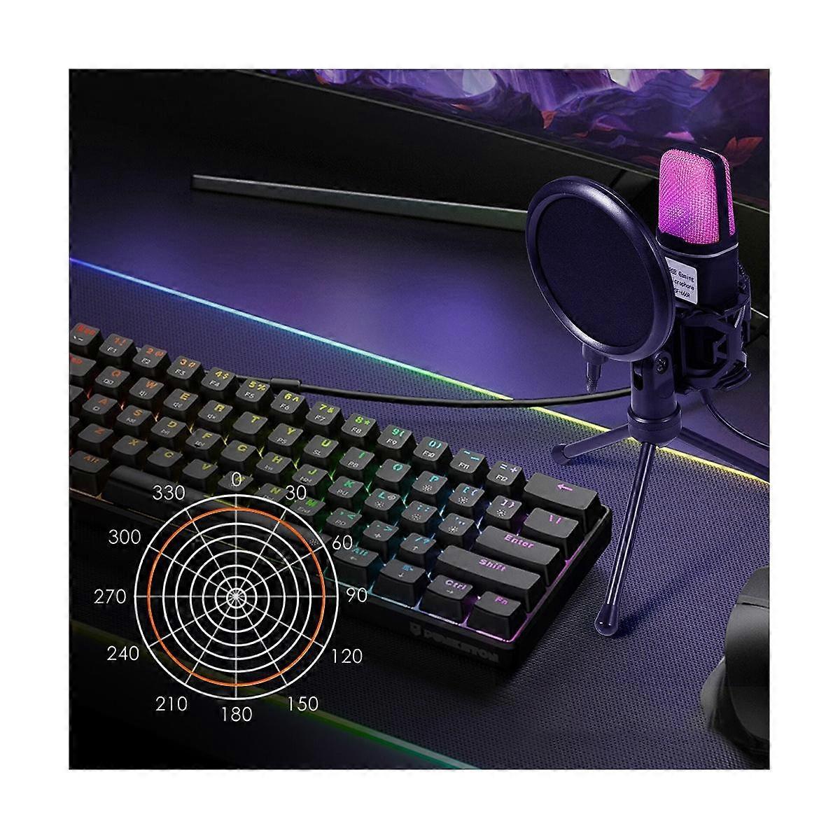 SF666R USB-mikrofon RGB-kondensatormikrofon gamingmikrofon til streaming af podcast-optagelse