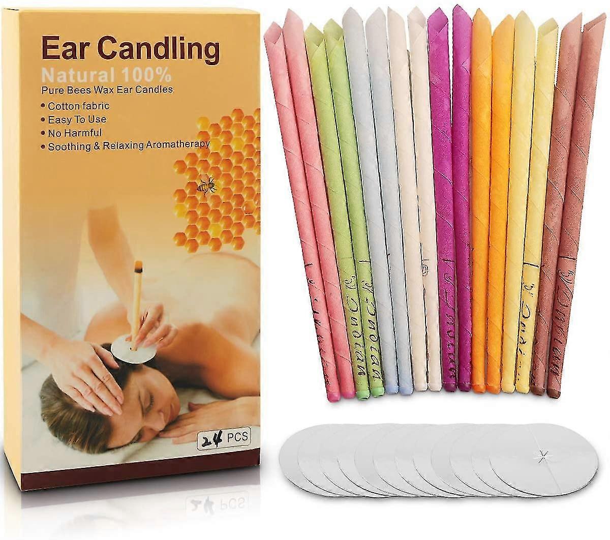 24pcs Natural Ear Candles,beeswax Hollow Cone Candling Non-toxic