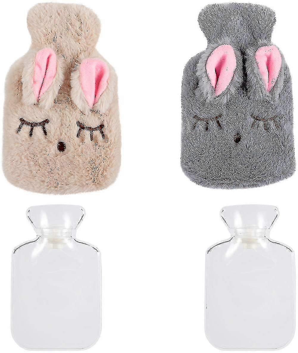 2 Pcs Hot Water Bottle Bag With Soft Cozy Cute Rabbit(beige And Grey)