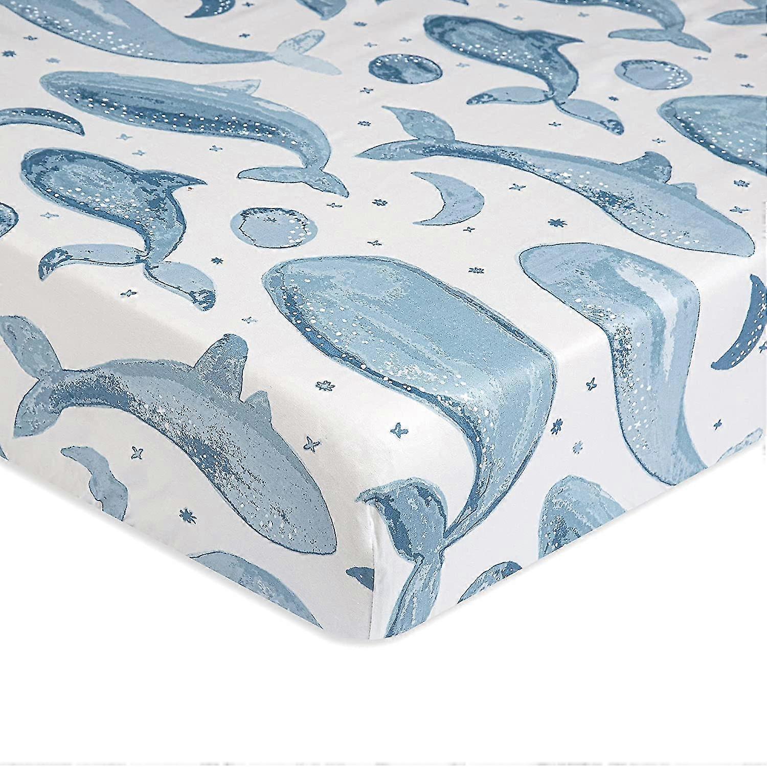 Soft Cotton Crib Mattress Sheet, Fitted Sheet for Cribs and Toddler Beds, Ocean Whale, 28\u201dw x 52\u201dh x 9\u201dd