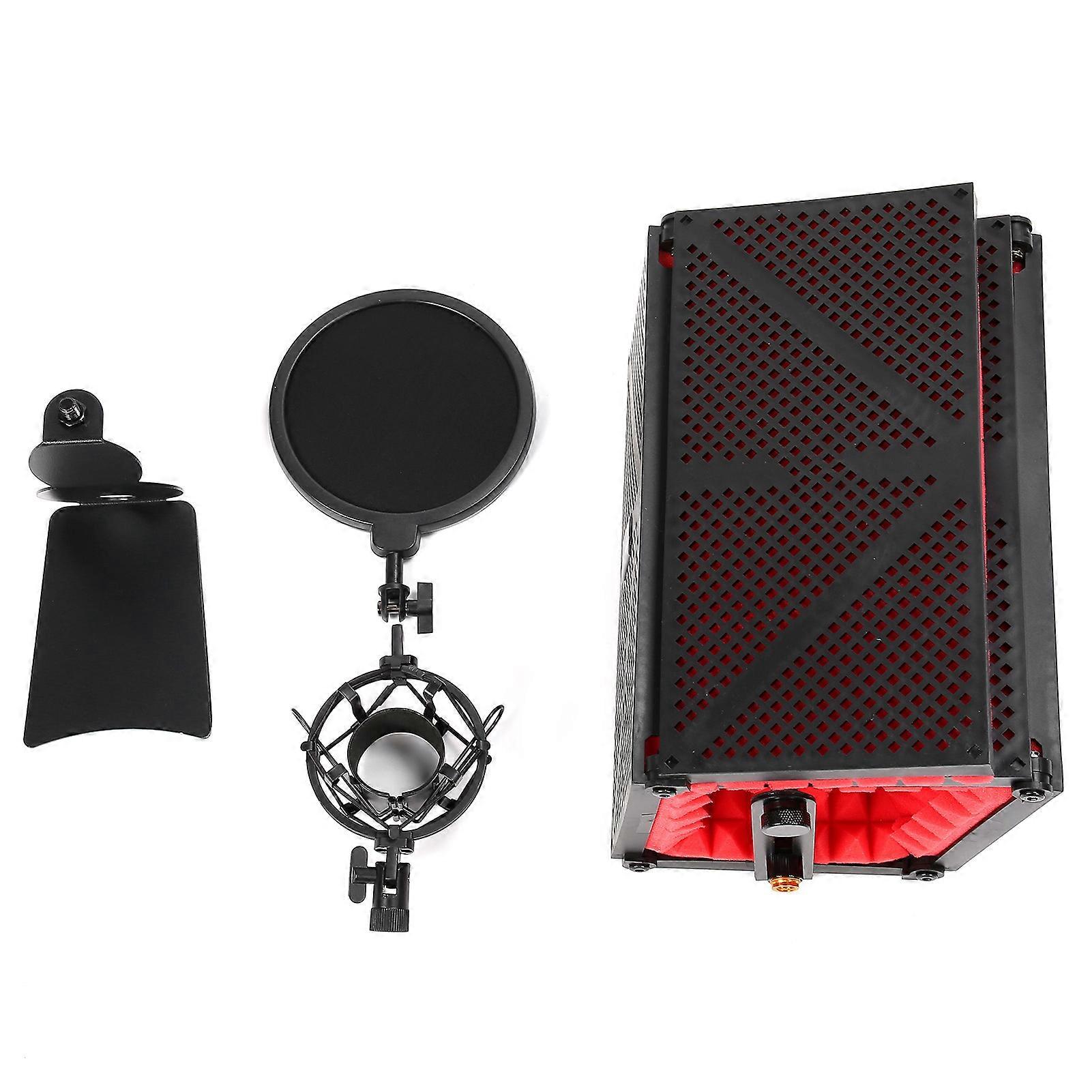 Microphone Isolation Shield FiveDoor Noise Reduction Foldable Mic Sound Absorbing Cover for Recording