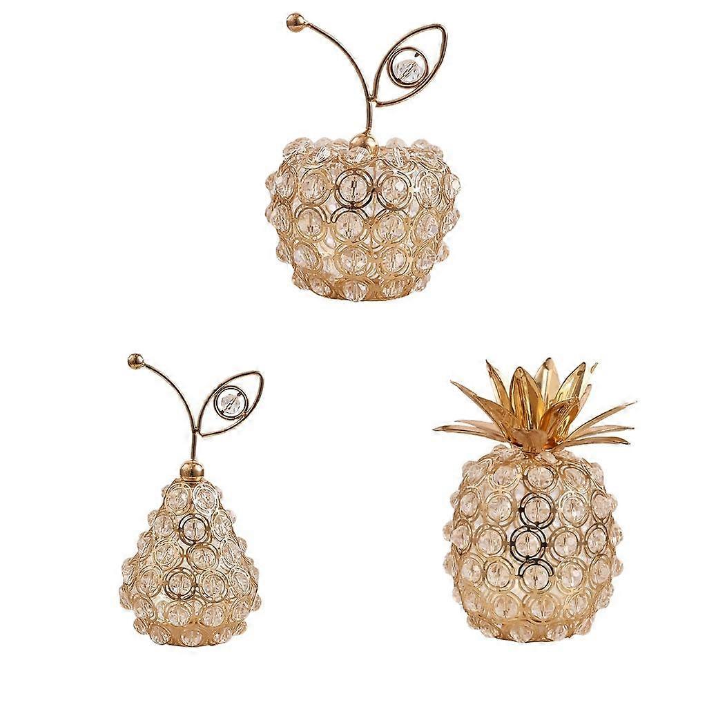 3pcs Nordic Crystal Fruit Statue Ornaments Figurine Home Office Decor