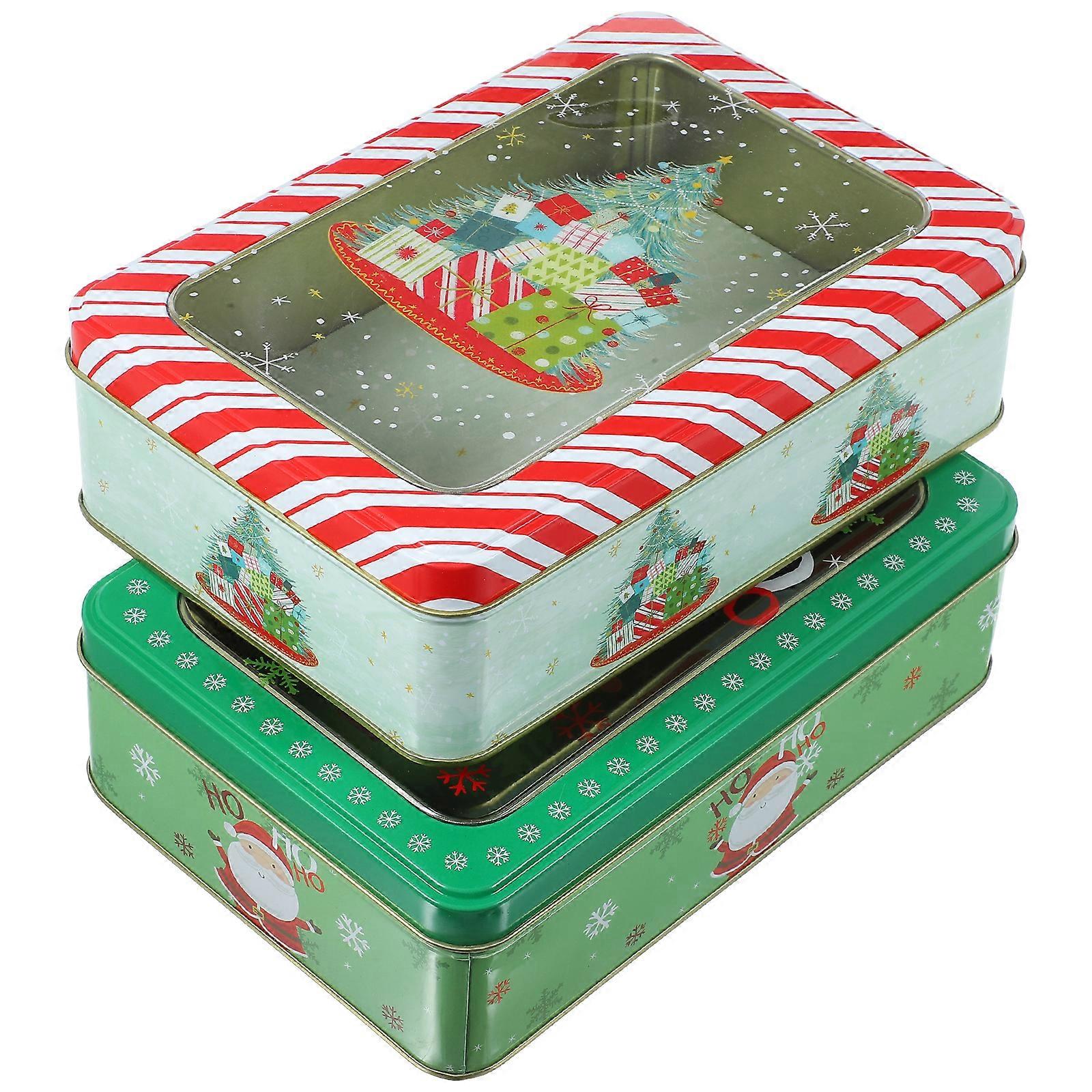 2pcs Christmas Candy Boxes Iron Gift Boxes Adorable Cookie Boxes Storage Boxes