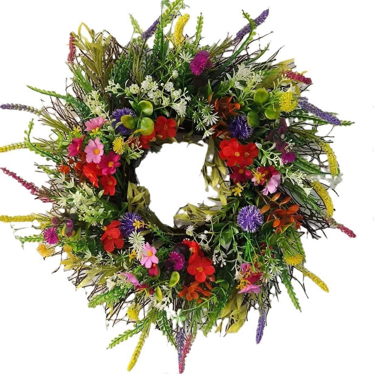 Silk Flower Wreath for Front Door - 50cm Spring Summer Decor