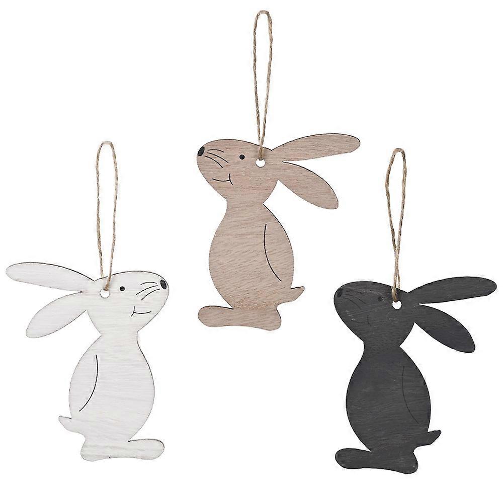 3 Pack Easter Rabbit Bunny Wooden Pendant Easter Decoration Hanging Craft for DIY Home Party Kids G