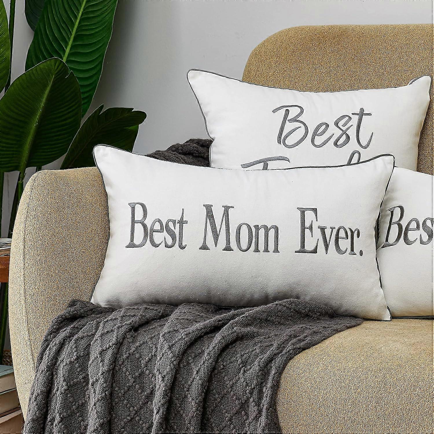 "Best Mom Ever" Lumbar Pillow Cover - 12x20 Inch Embroidered Cotton Gift For Mother's Day, Birthday From Son Or Daughter - View #8