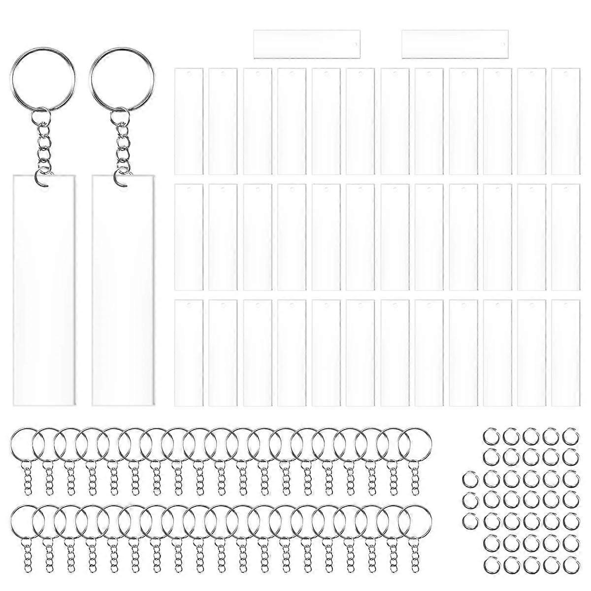120 Pieces Rectangle Acrylic Key Chain Blank Transparent Acrylic KeyChain Blank