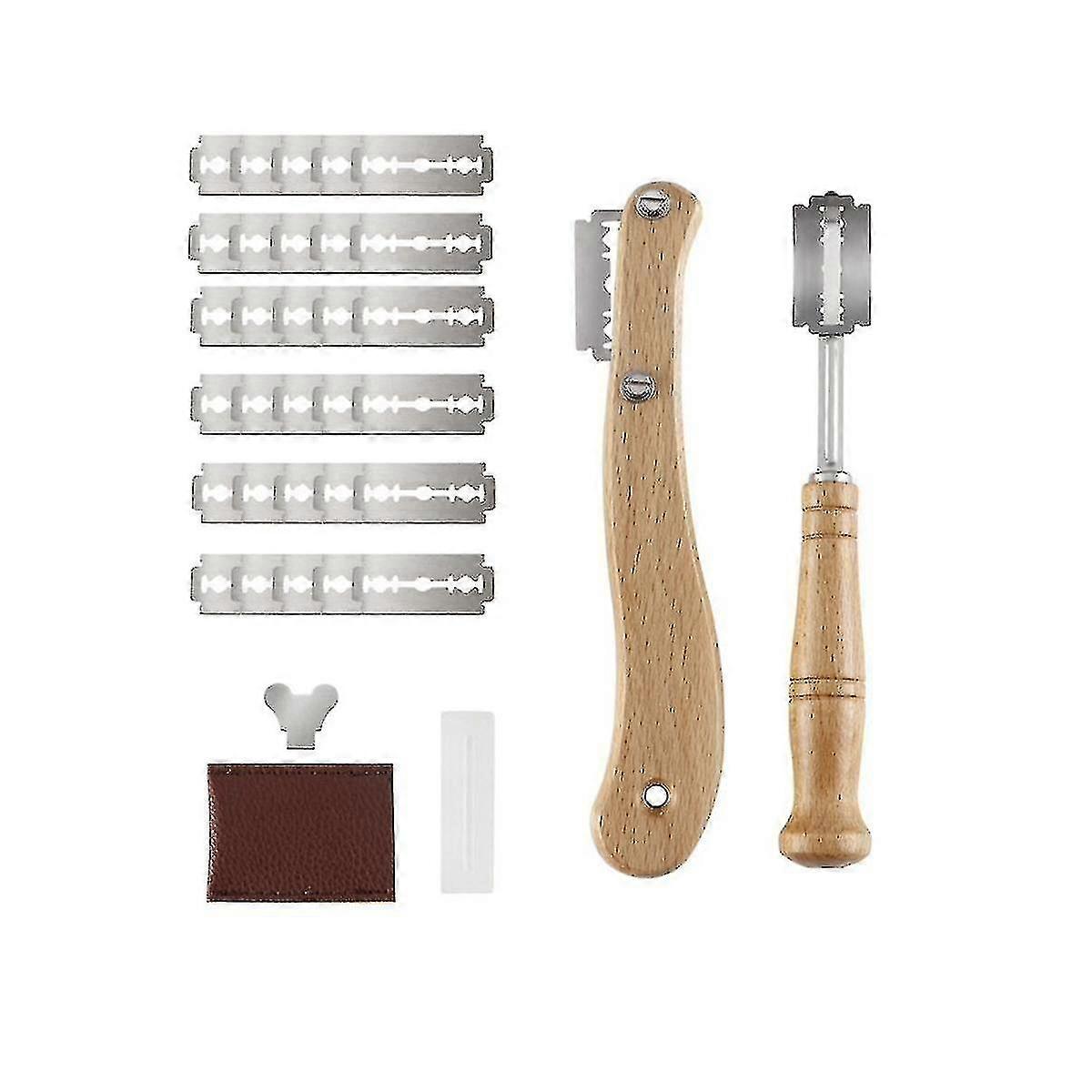 2 Pcs Wooden Handle Bread Lame Bread Slashing Tool Dough Scoring Tools With 30 Pieces Replaceable B
