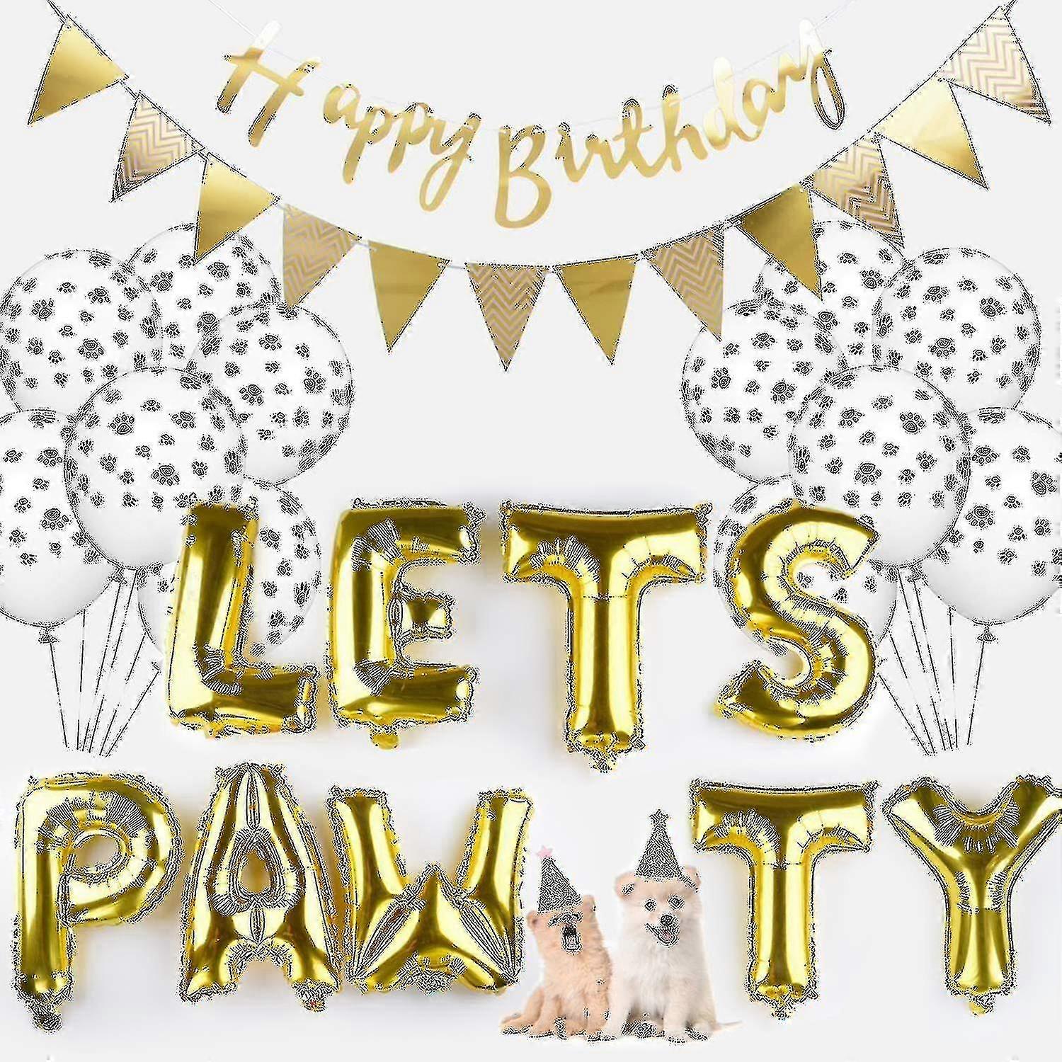 犬の誕生日パーティー用品 - 足のプリントバルーンと猫の誕生日帽子
