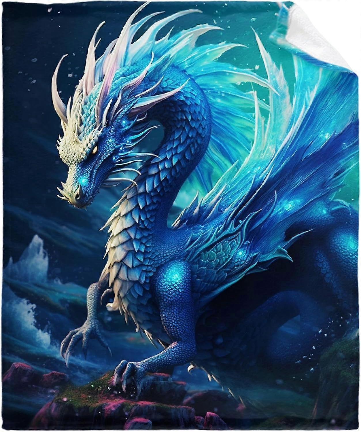 بطانية التنين الأزرق بطانية التنين بطانية هدية صبي صبي فتاة سيدة مريحة بطانية التنين الأزرق بطانية الفانيلا الناعمة مناسبة للأريكة