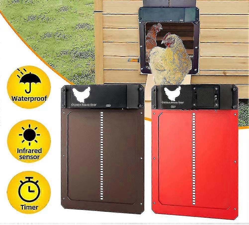 2022new Automatic Chicken Coop Door Full Light Sensing Chicken Coop Door Coop Door Multi-modes Automatic (brown/red)