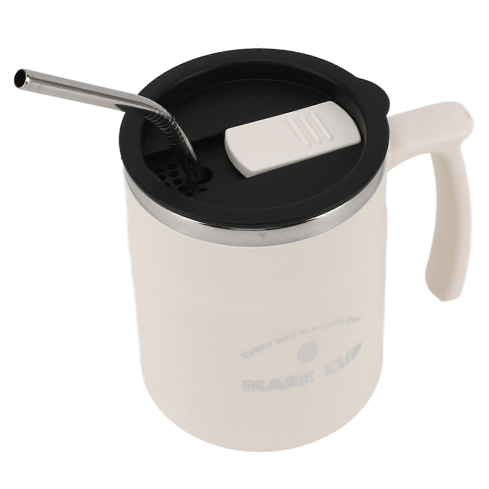 Large Capacity Stainless Steel Coffee Cup with Lid and Straw - Leakproof Ideal for Office Travel Home - White