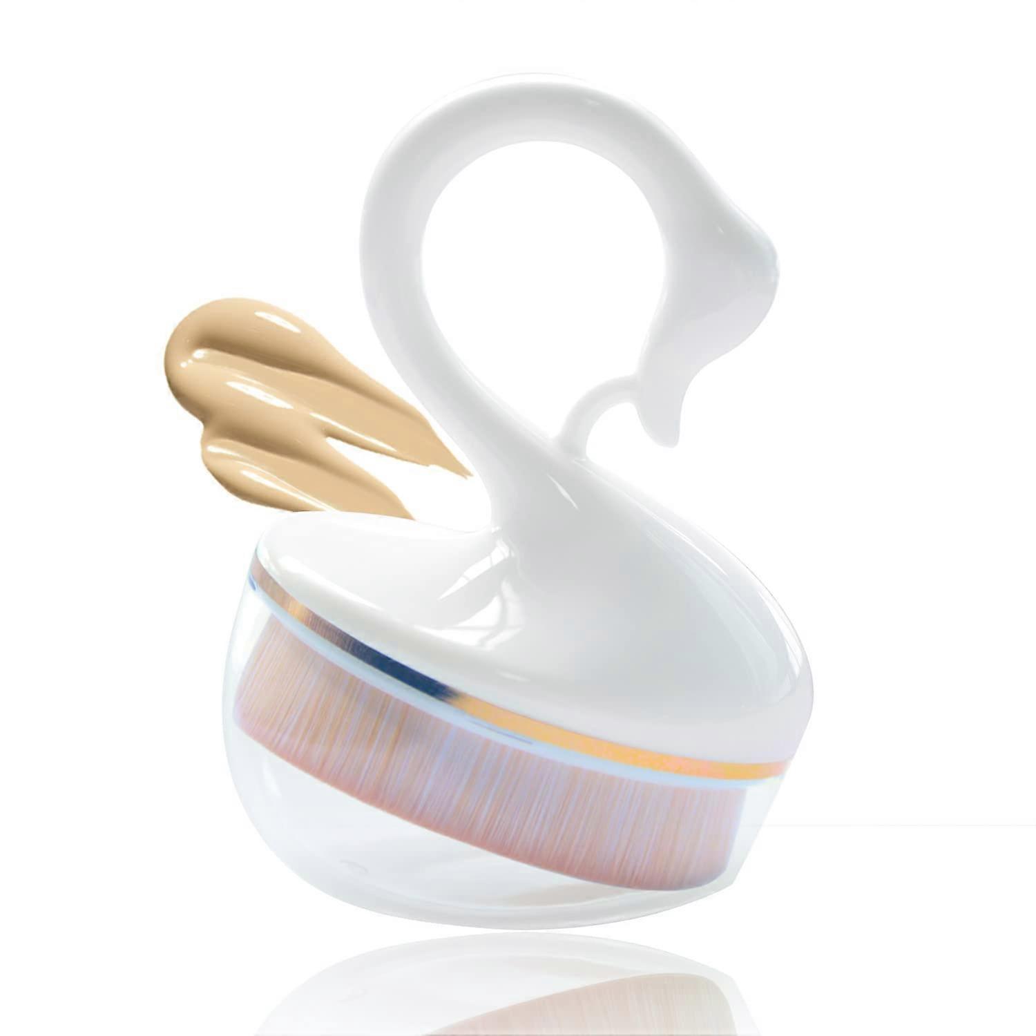 Brocha de maquillaje de base, brocha de cisne de parte superior plana para maquillaje en crema, líquido difuminable o polvo impecable (blanco)