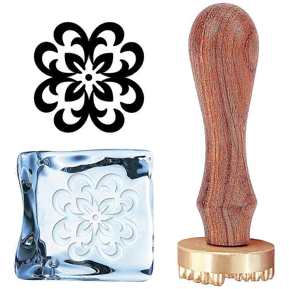 1Set Bohemia Pattern Ice Stamp Ice Cube Stamp Ice Branding Stamp with Removable Brass Head & Wood Handle Vintage Ice Stamp for DIY Crafting Cocktail W