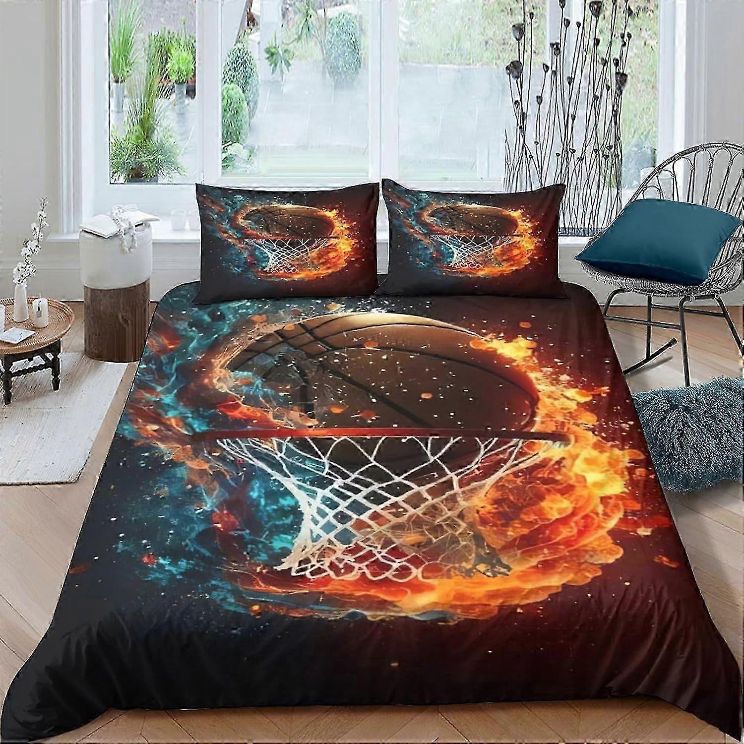 J2285 Lençóis Basquete Impressão 3D Capa de Edredão Conjunto de Cama com Pillwocase, Zíper Oculto, Bola de Microfibra Esportes Colcha Capa 3 Peças Capa de Edredom
