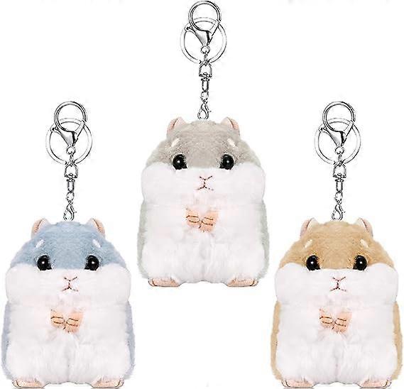 3 cute hamster keychains (blue brown gray), soft plush keychain, hamster pendant keychain, fluffy keychain, decorative animal keychain, backpack penda