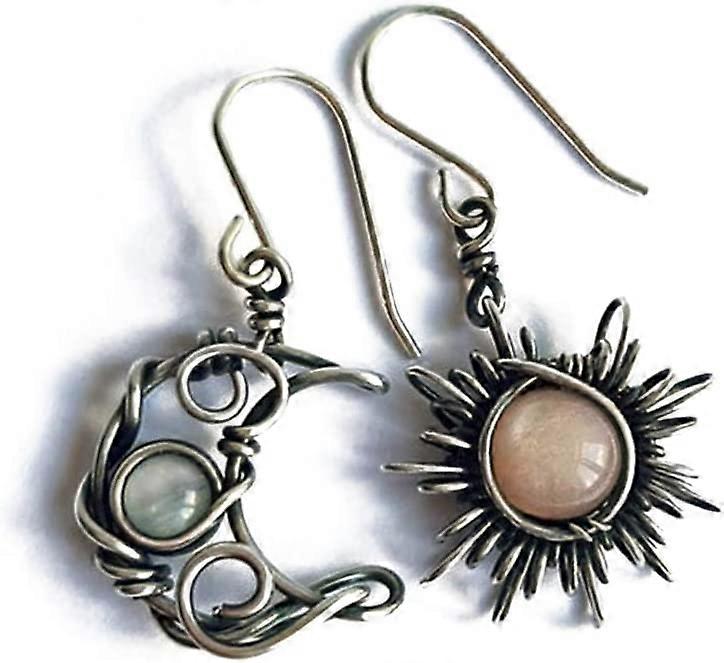 Starožitné strieborné náušnice Sun and Moon Hook Bohemia Bohemia Celestial Moonstone náušnice