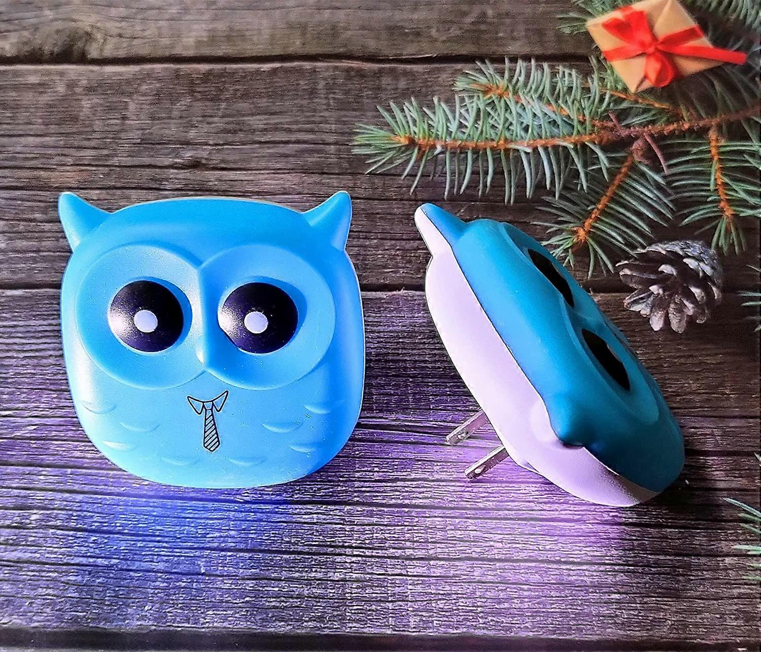 2pcs süße Eule LED Plug in Nachtlicht für Kinder, blaues Nachtlicht Plug in die Wand mit Smart Dusk to Dawn Sensor, Auto EIN / AUS, 0,5 W, Soft Glow Kinderzimmer Wa