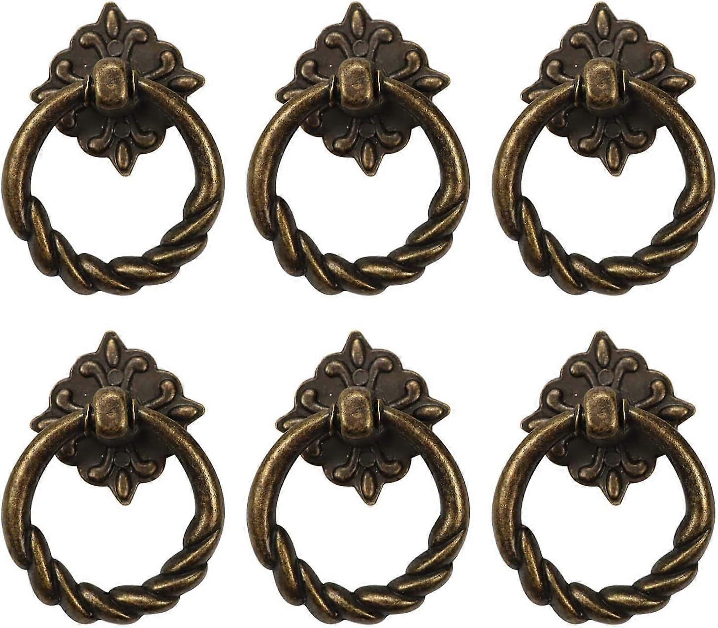 6pcs Vintage Bronze Drop Ring Knobs Pulls Handles for Dresser Drawer Antique Drawer Pull Ring Single Hole Decorative Hardware