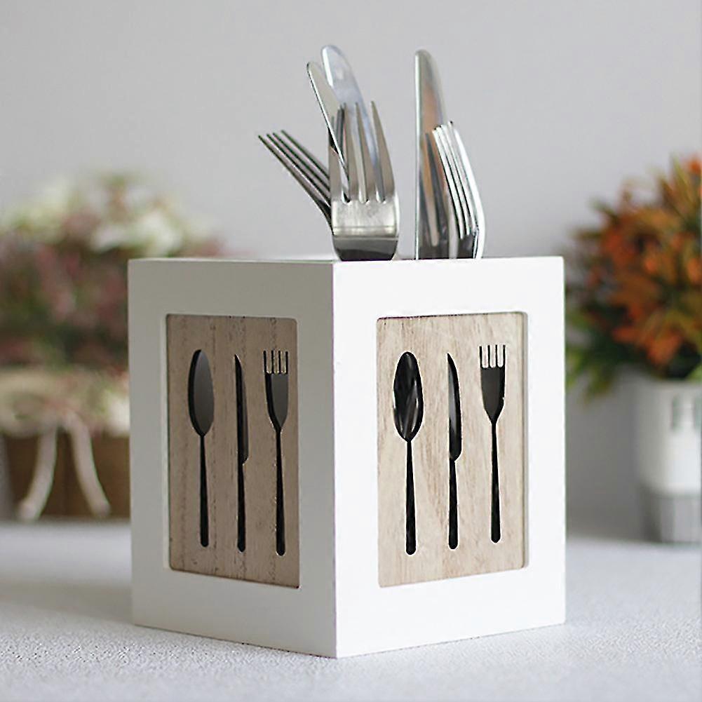 Wooden Box Fork Chopstick Tabletop Handmade Tableware Holder Kitchen