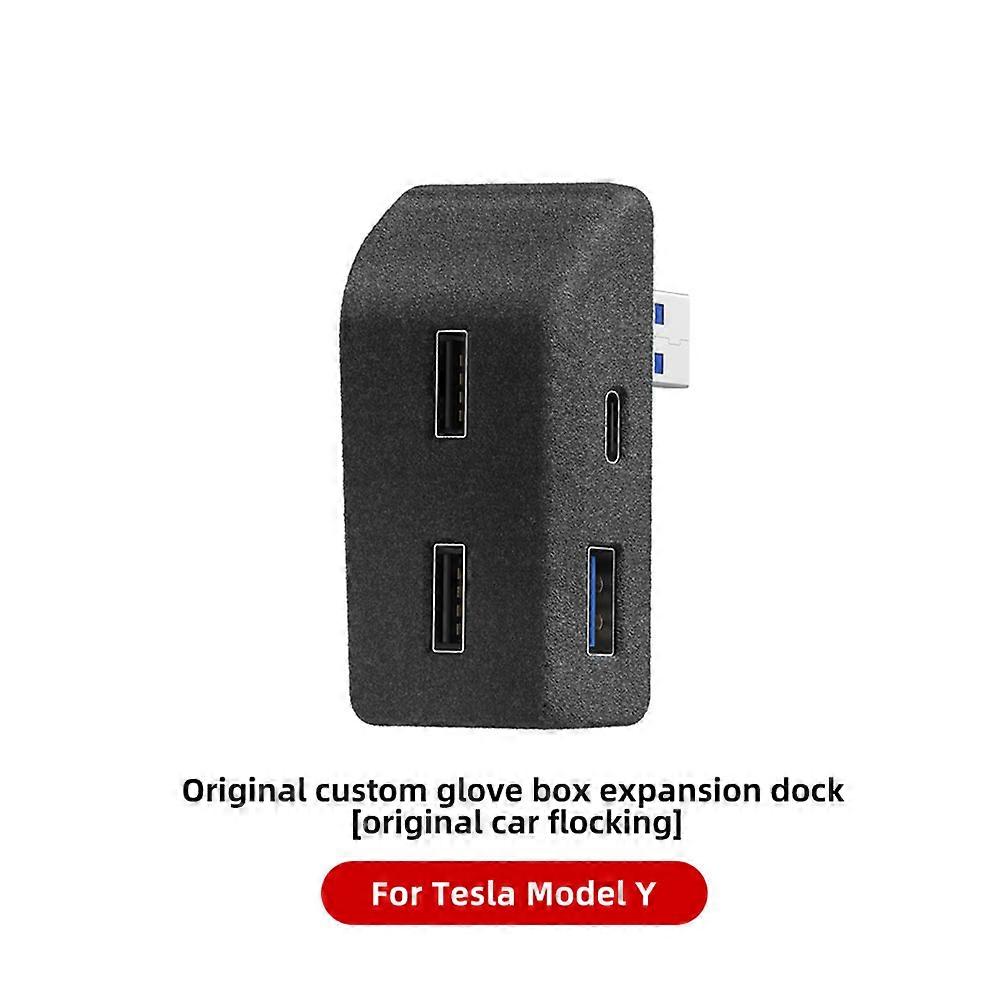 Handskfack Dockningsstation För Tesla Model Y Model 3 Snabbladdare 4 USB Shunt Hub Flocking Adapter Driven Splitterförlängning