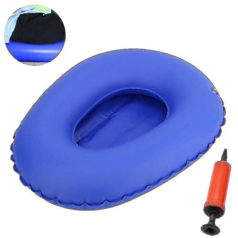 Washable Portable Air Inflation Blue Bed Pan Bedridden Elderly