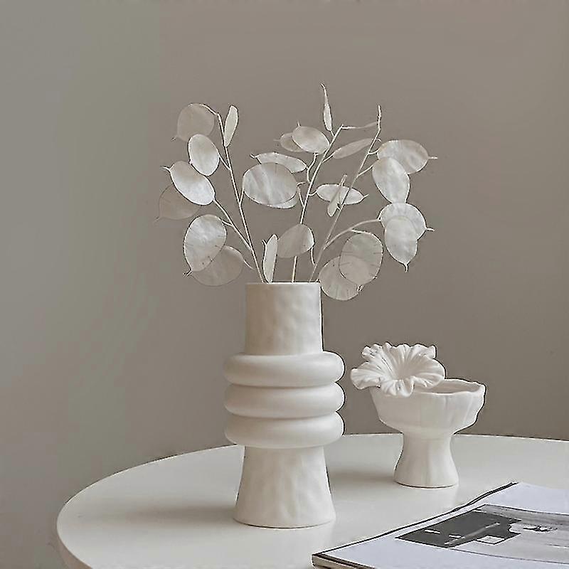 Nordisk keramik Vas Hem Prydnader Vit vegetarisk blomkruka Vaser Torkat blomsterarrangemang Heminredning Hantverkspresenter