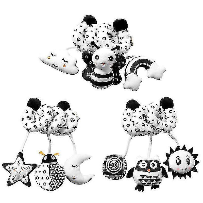 Soft Animal Bell Rattle For Baby Black & White Eye Sensing Interactive Car Seat Toy Rattle Crib Squeaker Doll